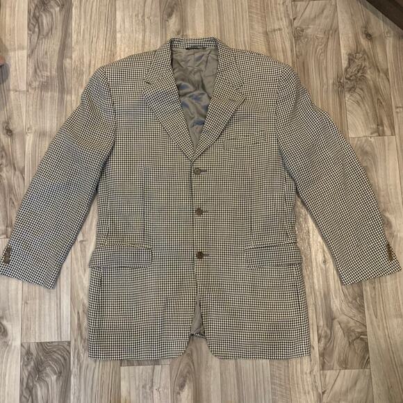 Canali Men’s US 42 Navy & Ivory Plaid 3 Button Wool Blazer Italy
